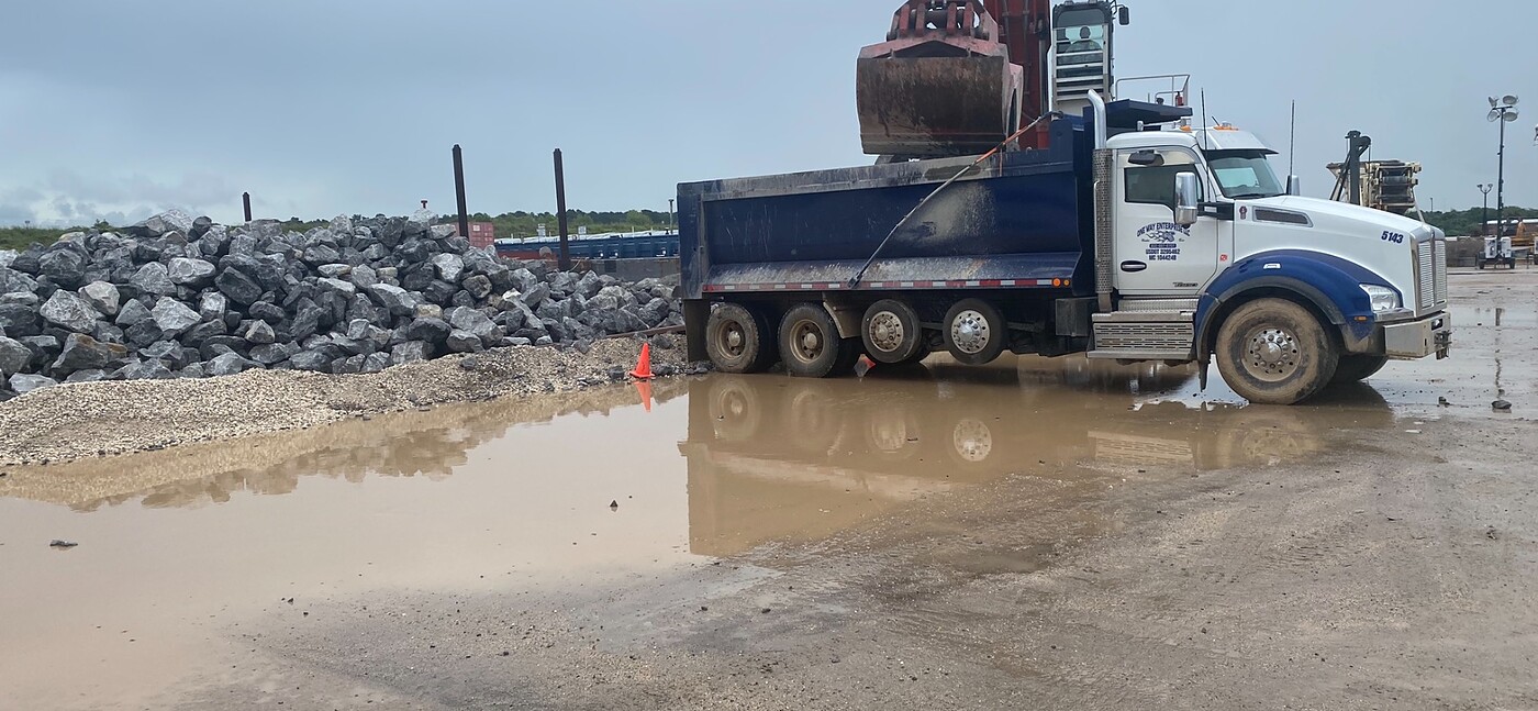 Hauling aggregate material at a Houston quarry